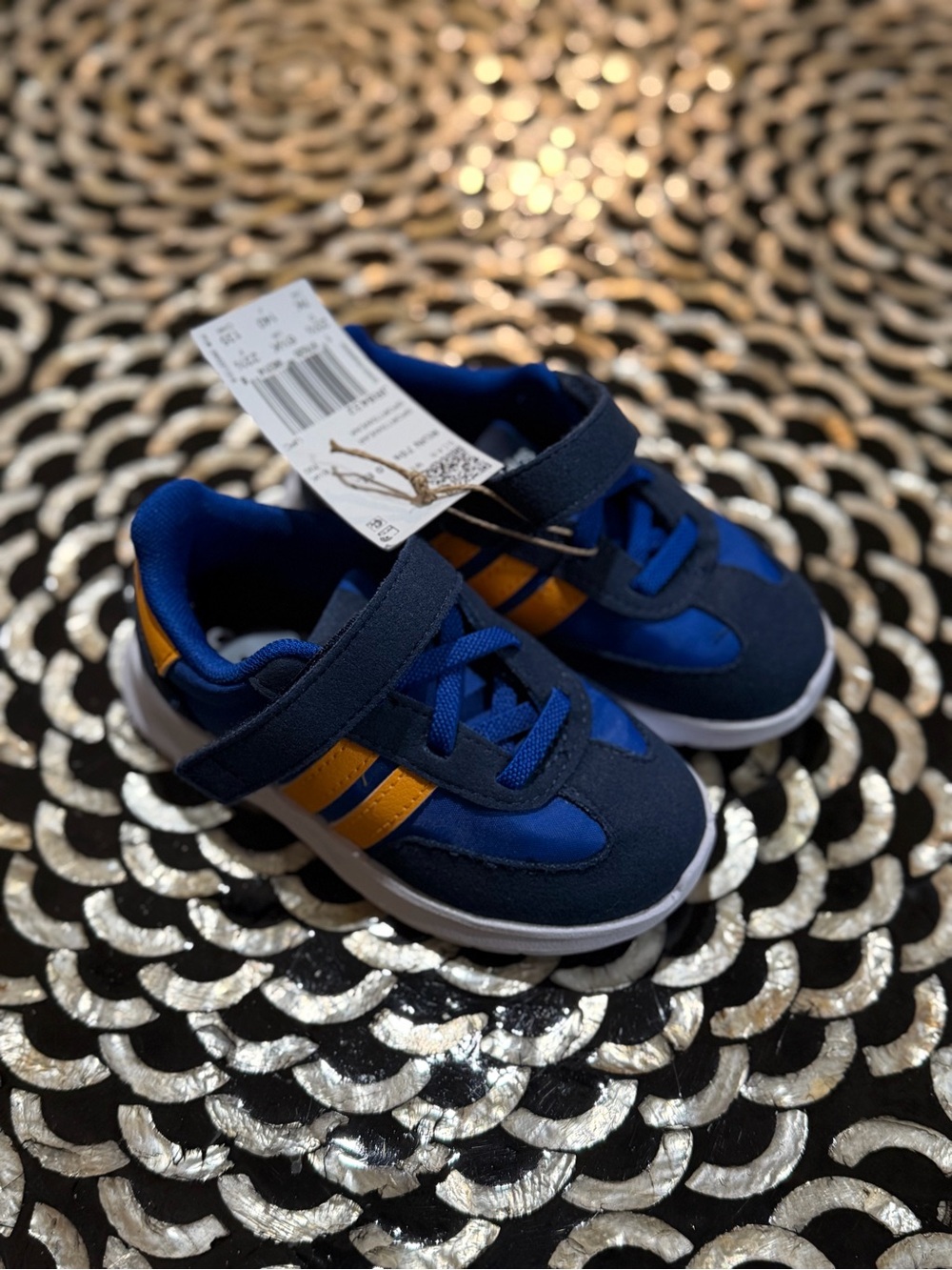 Adidas Run 70s 2.0 Preschool Navy and Blue Athletic Sneakers with Orange Stripes